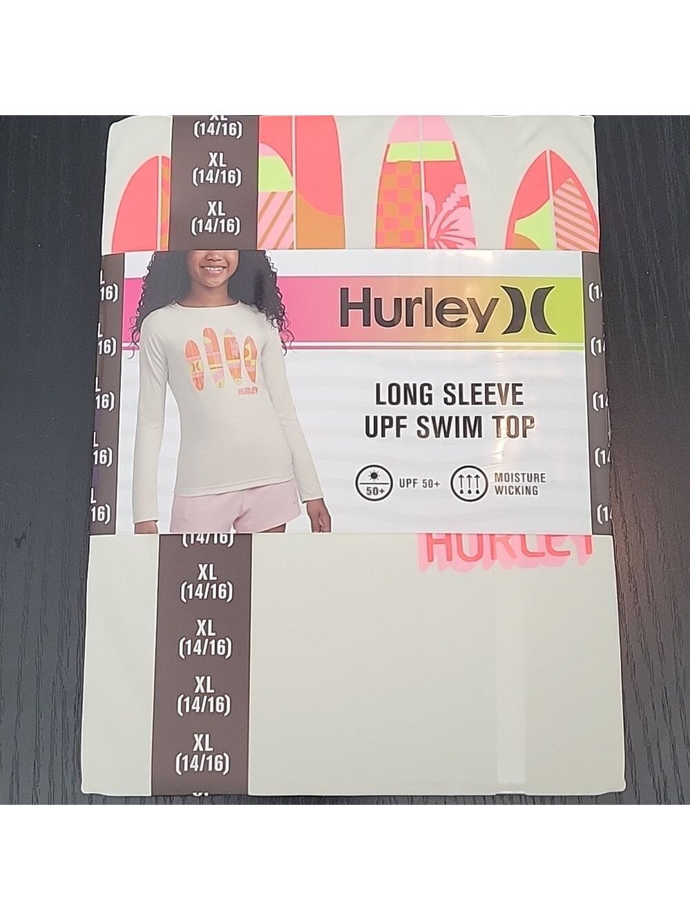 Girls Hurley Swim Top  Cream Long Sleeve UPF 50+ NWT Size XL